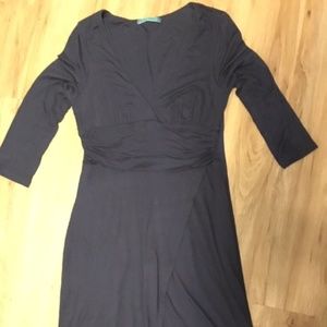 Velvet wrap-like navy dress, V-neck